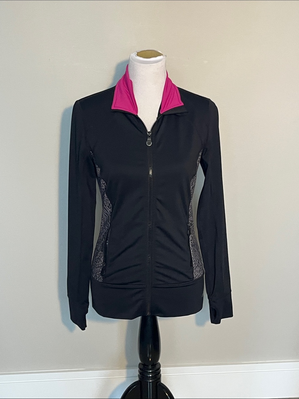 Ideology Black Bomber Jacket with Pink Collar